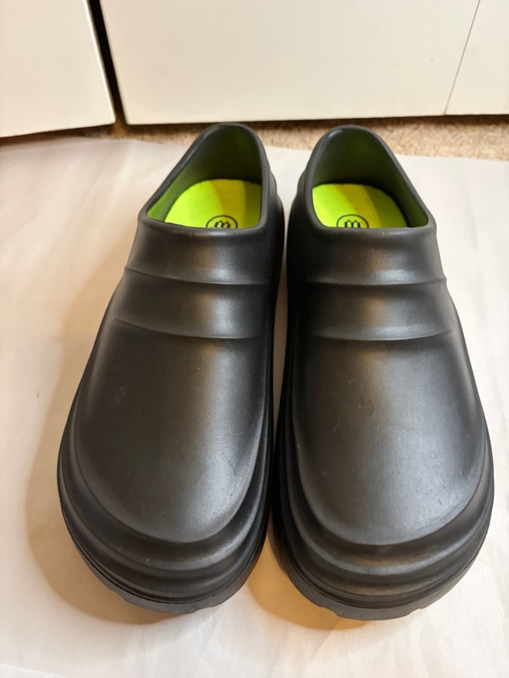 Men's Slip-On Work Sneakers in Black with Neon Green Insole